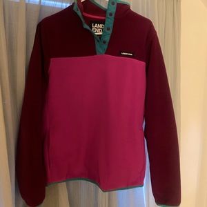 Lands’ End Pink and Teal Trim Pullover Fleece Size Small